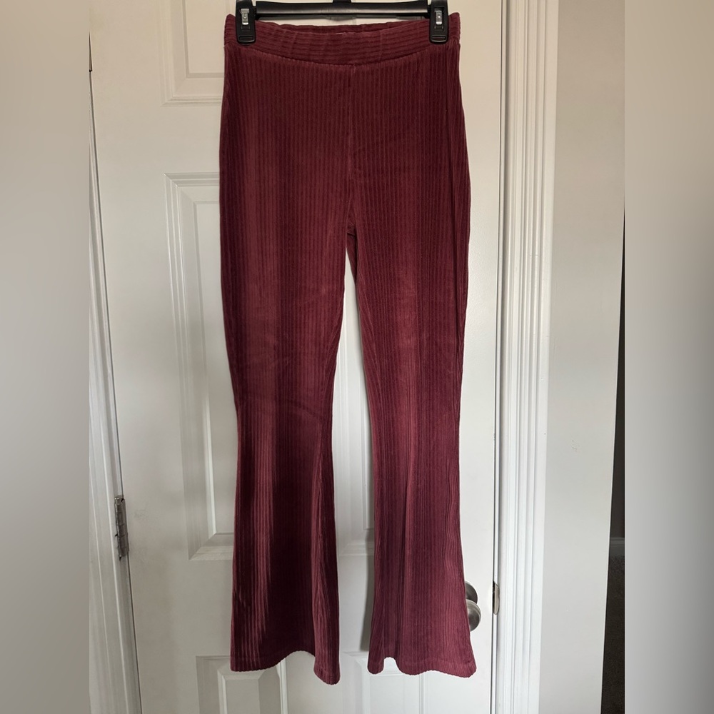 Burgundy Ribbed Flare Pants